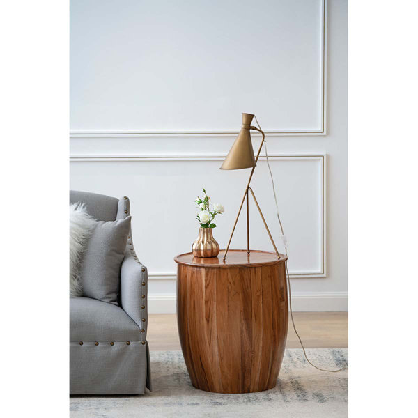 Loon Peak® Mera 25'' Tall Solid Wood Tray Top Drum End Table Wayfair